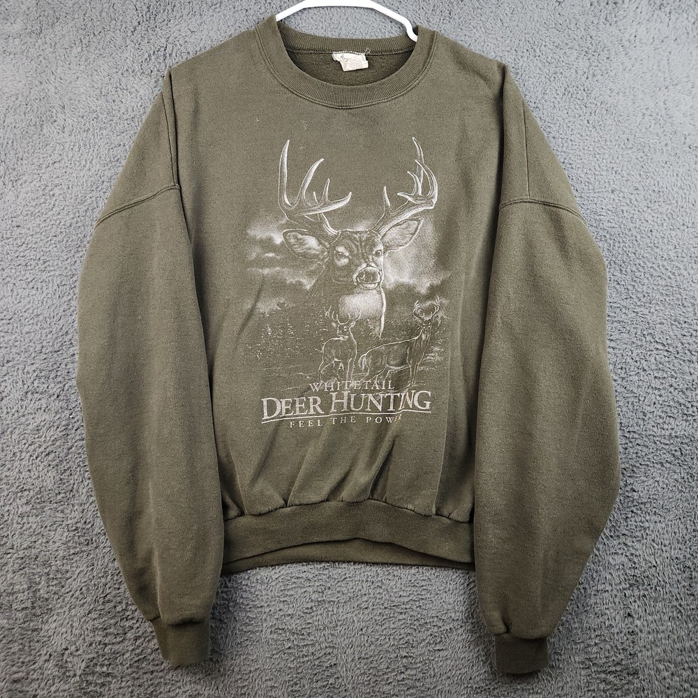 Vintage Whitetail Deer Hunting Sweatshirt 2XL Boxy Fit Green Outdoor Nature Buck